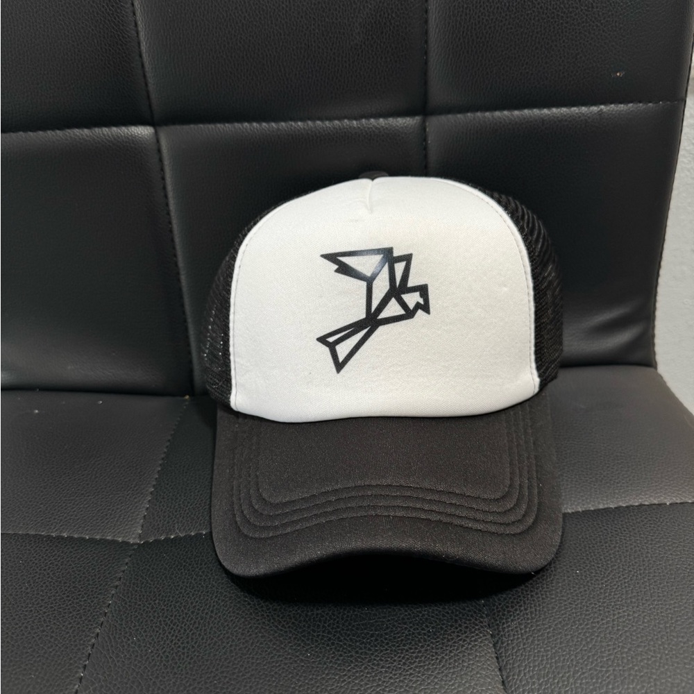 Black and White Trucker Hat with Bird Design